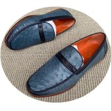 Genuine Full Shoes Ostrich Leather Cowhide Sole Hand-Sewn Slip-On Casual Men's Shoes Sp...