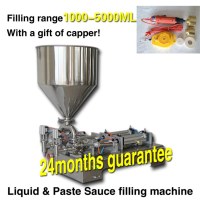 1000-5000ML two nozzles two piston liquid sauce filling machine with bottle capper foot...