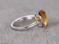 10mm Olive Shape Citrine Engagement Ring Diamond Wedding Ring 14K White Gold Plain Band