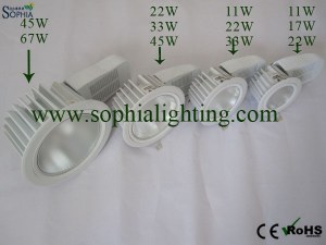 LED Downlight 12W to 67W, COB chip, PF>0.9