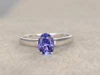 1.37ct Oval Blue Tanzanite Engagement Ring 14K White Gold Wedding Ring Fine 4A Stone