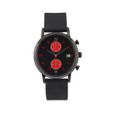 RED DIAL QUARTZ BLACK LEATHER WATCH STRAP