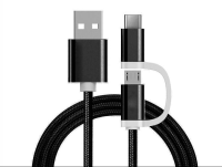 Reekin Chargeur 2 en 1 (USB Micro & Type-C) - 1,0 Mètre (Noir-Nylon)