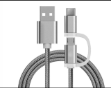 Reekin Chargeur 2 en 1 (USB Micro & Type-C) - 1,0 Mètre (Argenté-Nylon)