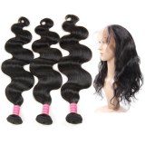 Malaysian Body Wave Human Hair 2 Bundles With 360 Lace Frontal Closure