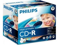 CD-R Philips 700 Mo 10 pièces boîtier à bijoux, boîte en carton, imprimable CR7D5JJ10/00