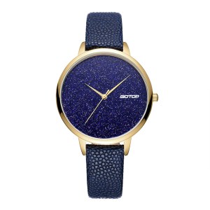 FEATURES OF SS353 BLUE AND GOLD WOMEN'S WATCH WITH LEATHER STRAP