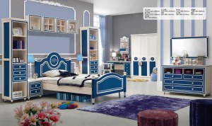 Princess Blue Oak MDF Kids Bedroom Furniture Set