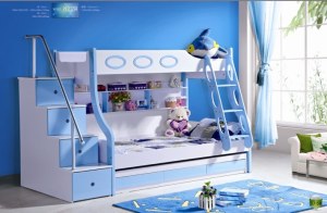 3pcs MDF Panels Children Bunk Bed with Stairs and Drawer