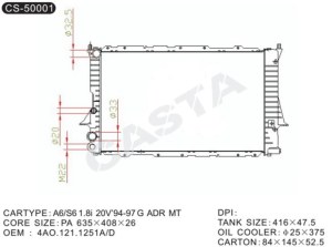 Radiator For Audi A6/s6 OEM:4AO.121.1251A/D