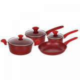 Herzberg HG-04715RED: Batterie De Cuisine En Fonte Avec Revêtement En Marbre 7 Pièces...