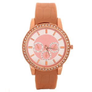 Alloy Case Silicone Band Fake Chronograph Dial Women's Watch