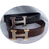Belt Men And Women Crocodile Pattern H Letter Gold And Silver Buckle Double Sided Leath...