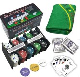 Poker Box 200 NUMBERED Texas Holdem Chips + 2 Decks of Cards + Blind Deal Chip + Carpet