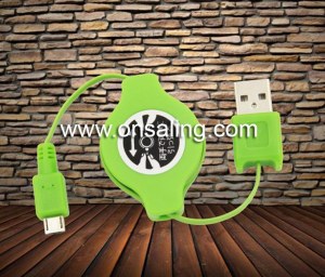 Retractable usb data cable with strain relief for smart phone