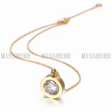 Stainless Steel Small Clover Circle Pendant Necklace BVN088STGCZD