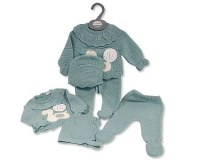 Knitted Baby 3 Pieces Pram Set with Collar - Duck