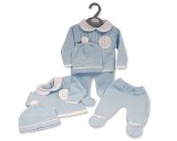Knitted Baby Boys 3 Pieces Pram Set with Collar