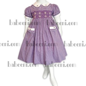 Purple gingham smocked dress DR 1597