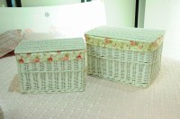 Square wicker storage basket with lid