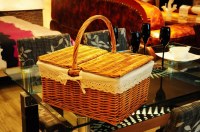 Square wicker picnic basket with lid and handle
