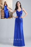 Empire Waist Pleated Royal Blue Satin Prom Dress