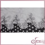 Black flower geometric sparkle mesh lace trimming fabric for dress, blouse