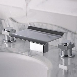 CONTEMPORARY CHROME FINISH WATERFALL COLOR CHANGING LED BATHROOM SINK TAP