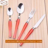 24 Pcs Salmon Pink PP Plastic Handle Cutlery And Tableware