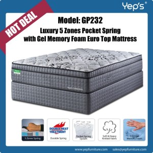 Luxury 5 Zones Pocket Spring with Gel Memory Foam Euro Top Mattress