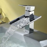 CONTEMPORARY COLOR CHANGING LED WATERFALL CHROME BRASS BATHROOM SINK TAP