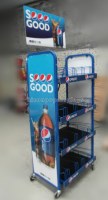 Custom movable 4-tier metal floor soft drinks display stand