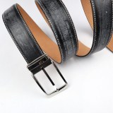 Monisa British Horse Rein Leather Stainless Steel Pin Buckle Men Leather Belt