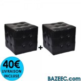 Pouf cube capitonné noir (lot de 2) LIVRAISON GRATUITE