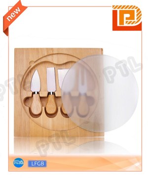 Wooden cheese set with removable glass chopping board(5 pieces)