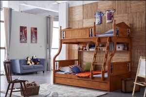 Bunk Beds Oak Wood Kindergarten Furniture With Stairs Kids Bedroom Sets