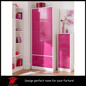 Cheap Kids Designs High Gloss Pink Children Bedroom Wardrobe Design